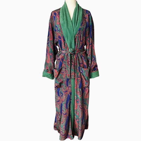 Vtg Victoria's Secret Gold Label Robe Womens XS S  Paisley Green Old Money Luxe - Picture 4 of 12